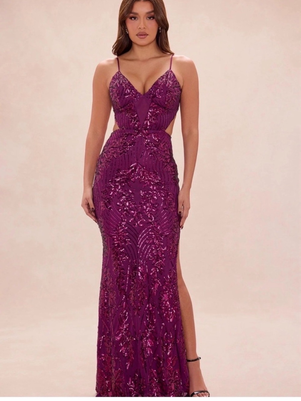 Fashion Nova Plum Sequin Cutout Prom Dress
